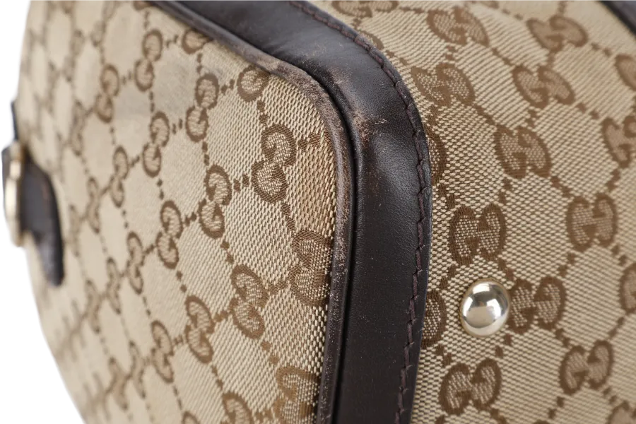 GUCCI BOSTON BAG MEDIUM GG CANVAS VINTAGE WEB GOLD HARDWARE WITH LEATHER STRAPS NO DUST COVER