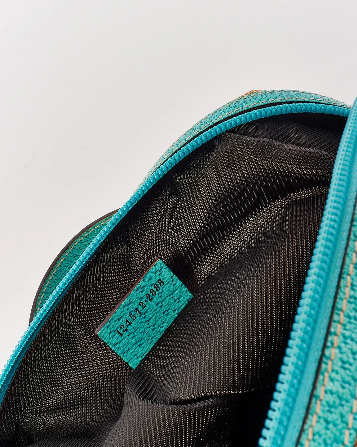 Gucci Brown GG Monogram Canvas / Turquoise Trim Small Top Handle Bag