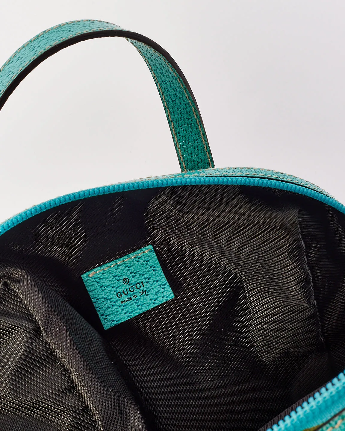 Gucci Brown GG Monogram Canvas / Turquoise Trim Small Top Handle Bag