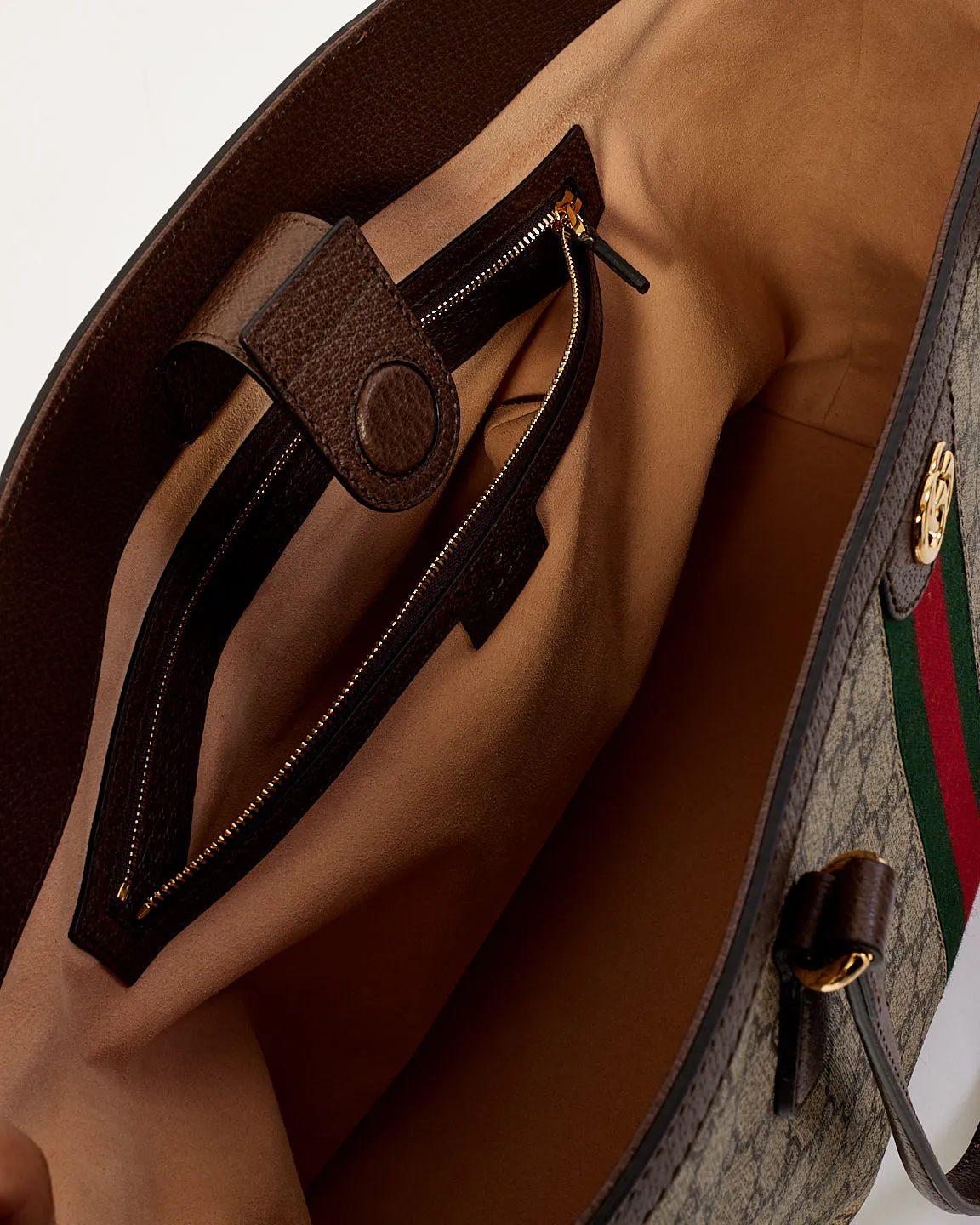 Gucci Brown GG Supreme Canvas Medium Ophidia Web Tote Bag