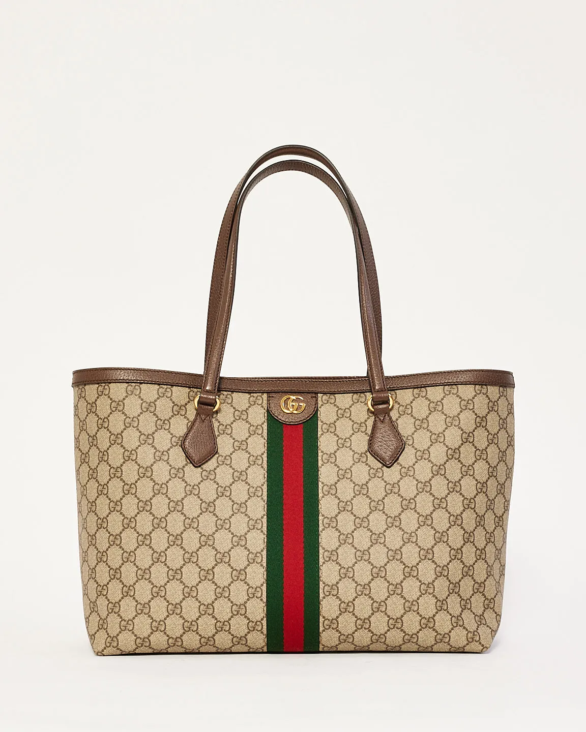 Gucci Brown GG Supreme Canvas Medium Ophidia Web Tote Bag