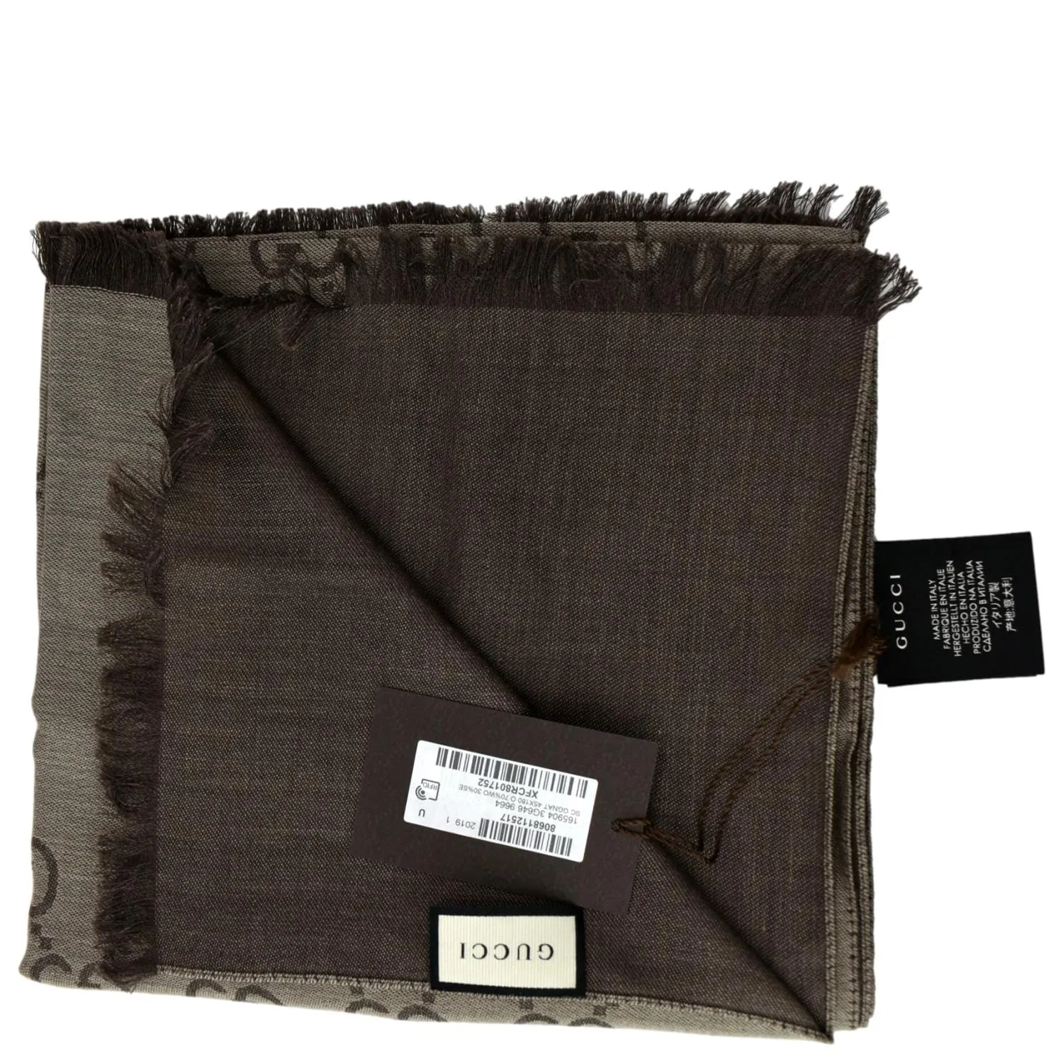 GUCCI Brown Wool Silk Shawl Scarf