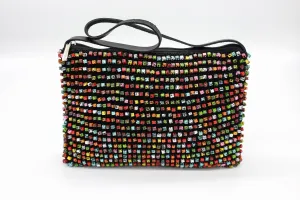 Hand-crocheted Beads Bag - Large - Hand-painted - Summer Multi/Black