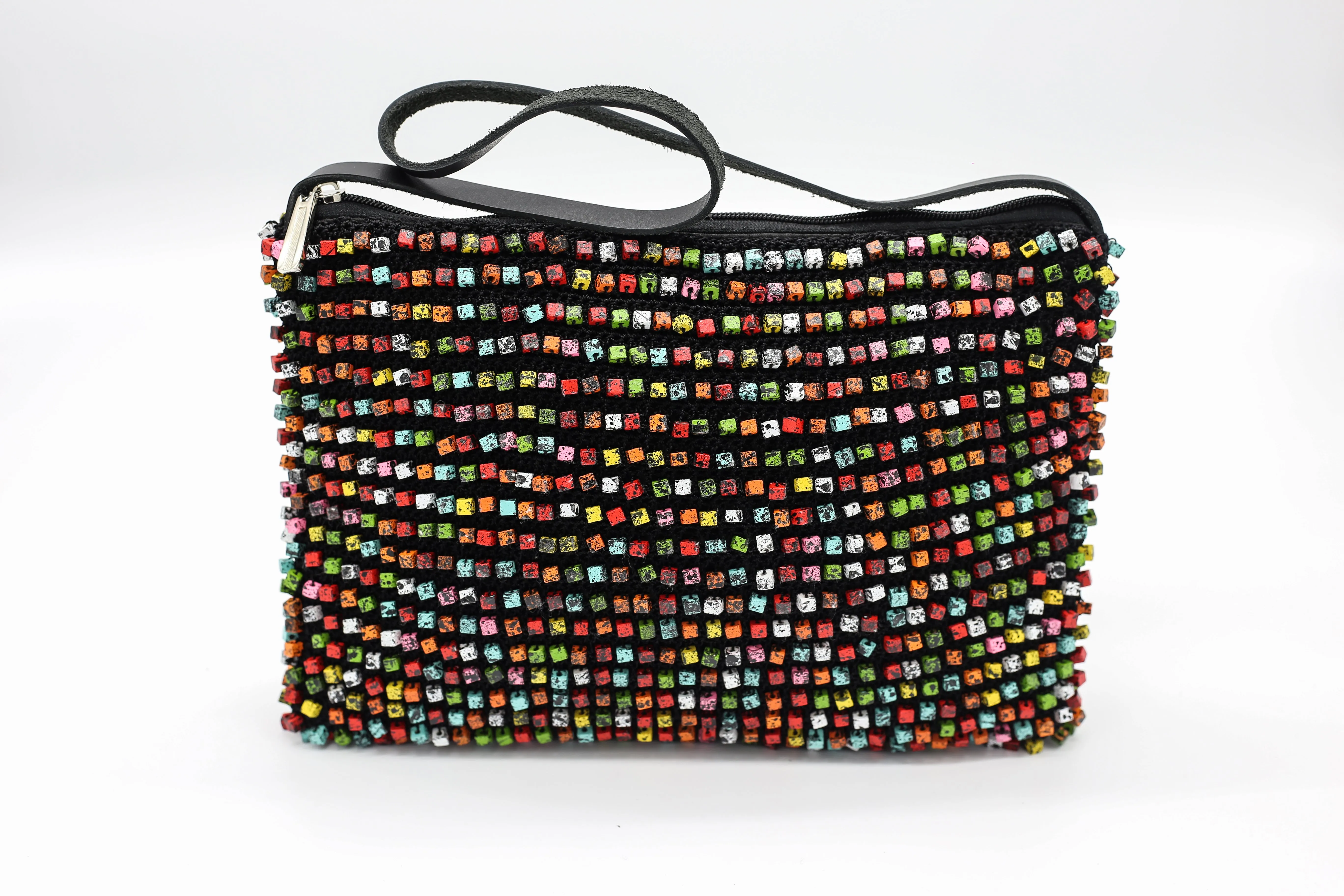 Hand-crocheted Beads Bag - Large - Hand-painted - Summer Multi/Black