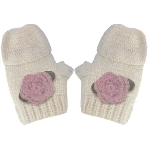 Hand crocheted Mittens with Pink Flowers