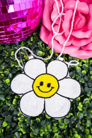 Happy Face Daisy White Petite Seed Bead Purse