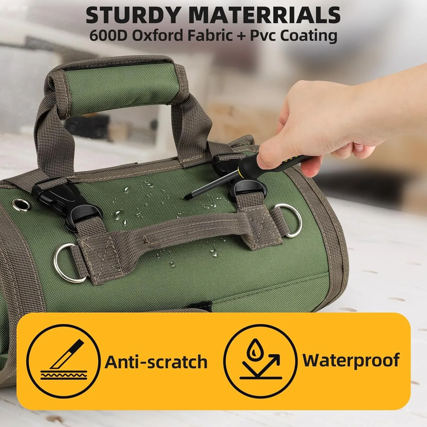 Heavy Duty Tool Roll Bags with 2 Detachable Zipper Pouch - Green