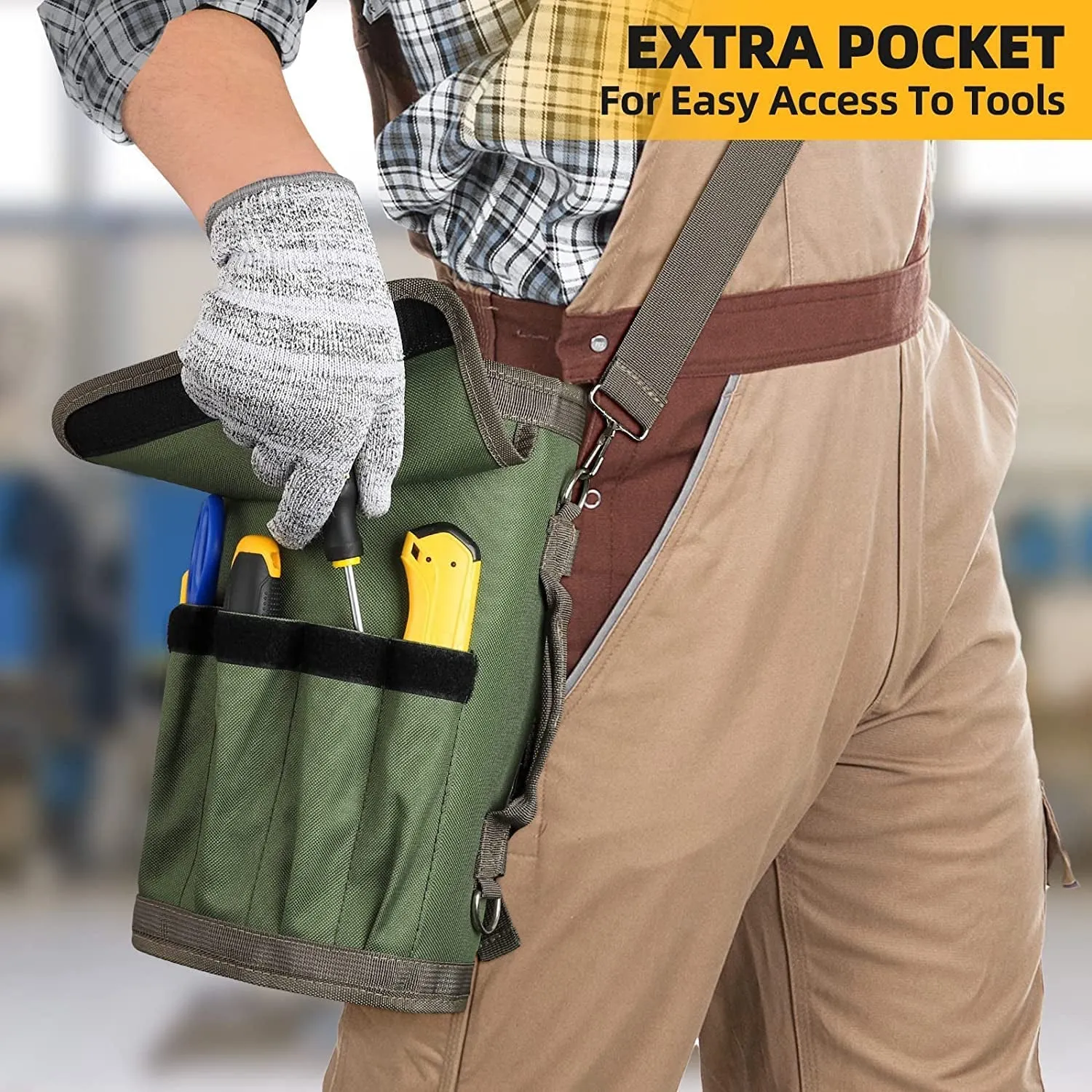 Heavy Duty Tool Roll Bags with 2 Detachable Zipper Pouch - Green