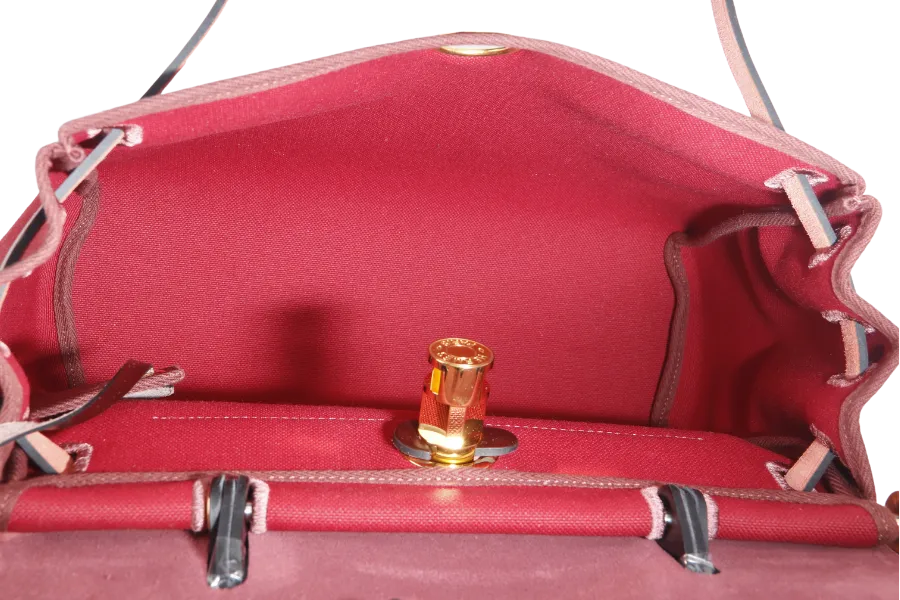 HERMES HERBAG 31 STAMP B (YEAR 2023) ROUGE CANVAS GOLD HARDWARE WITH DUST COVER AND BOX