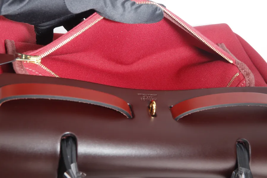 HERMES HERBAG 31 STAMP B (YEAR 2023) ROUGE CANVAS GOLD HARDWARE WITH DUST COVER AND BOX