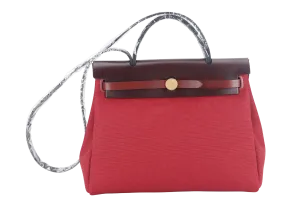 HERMES HERBAG 31 STAMP B (YEAR 2023) ROUGE CANVAS GOLD HARDWARE WITH DUST COVER AND BOX