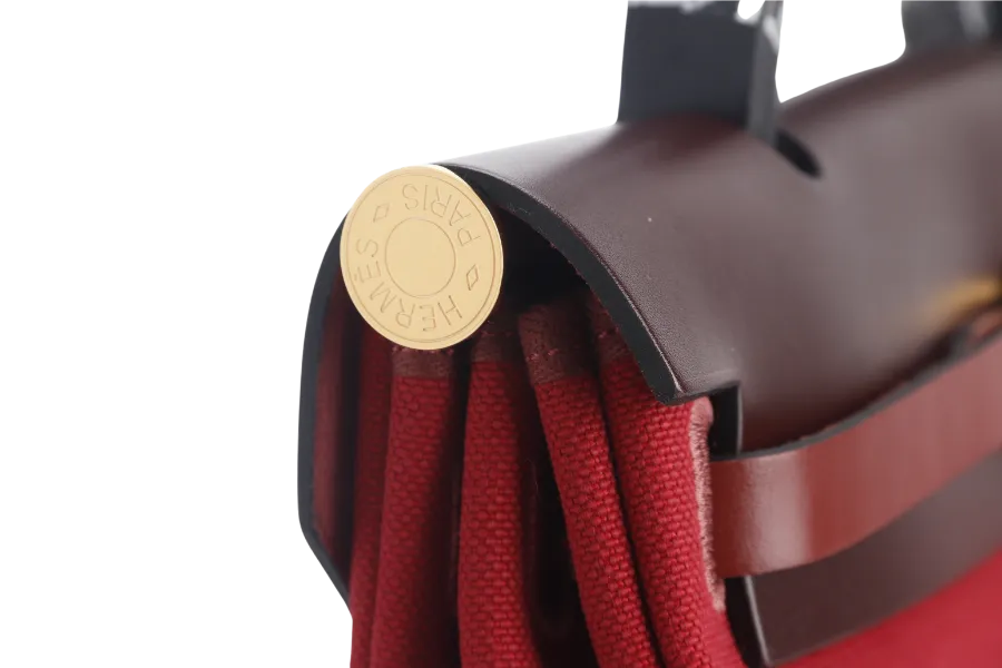 HERMES HERBAG 31 STAMP B (YEAR 2023) ROUGE CANVAS GOLD HARDWARE WITH DUST COVER AND BOX