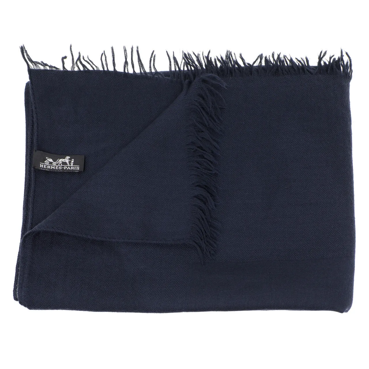 Hermes Navy Wool-Cashmere Shawl