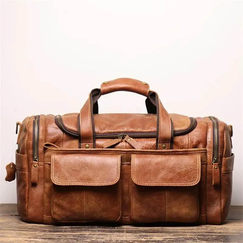 High Capacity Leather Duffle Bag – Retro Fashion Travel Bag