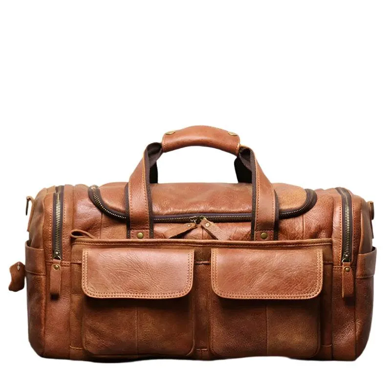 High Capacity Leather Duffle Bag – Retro Fashion Travel Bag