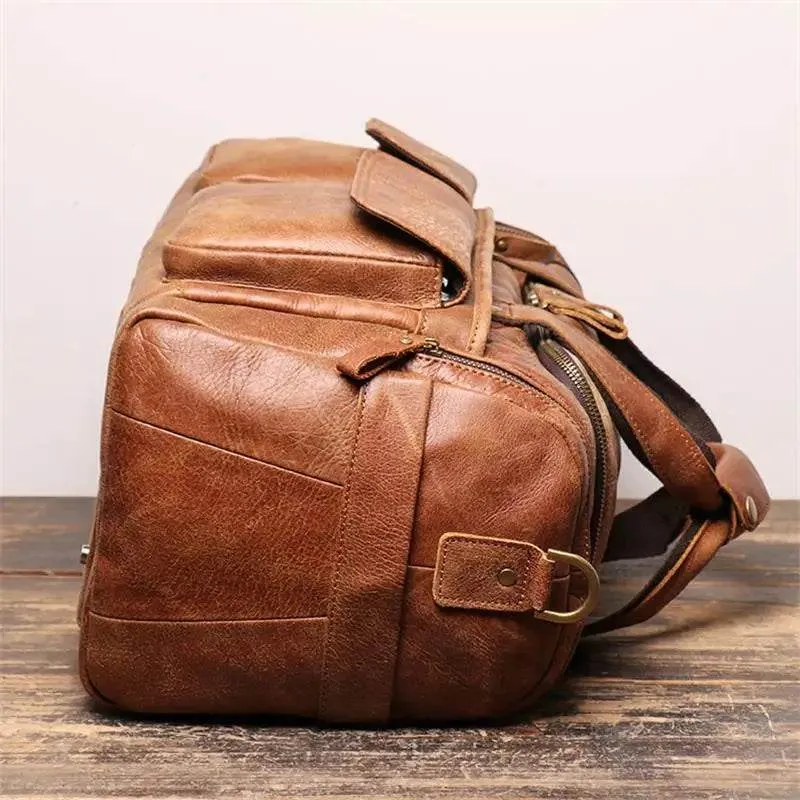 High Capacity Leather Duffle Bag – Retro Fashion Travel Bag