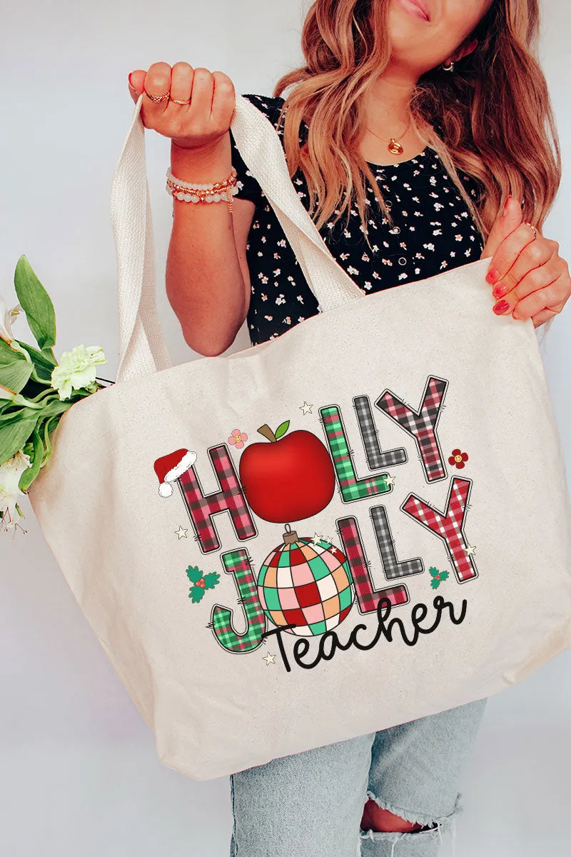 Holly Jolly Teacher Canvas Jumbo Tote
