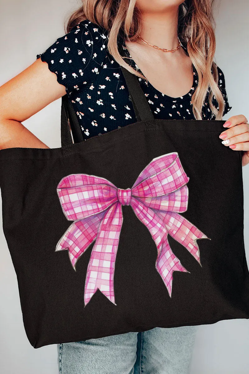 Hot Pink Gingham Bow Canvas Jumbo Tote