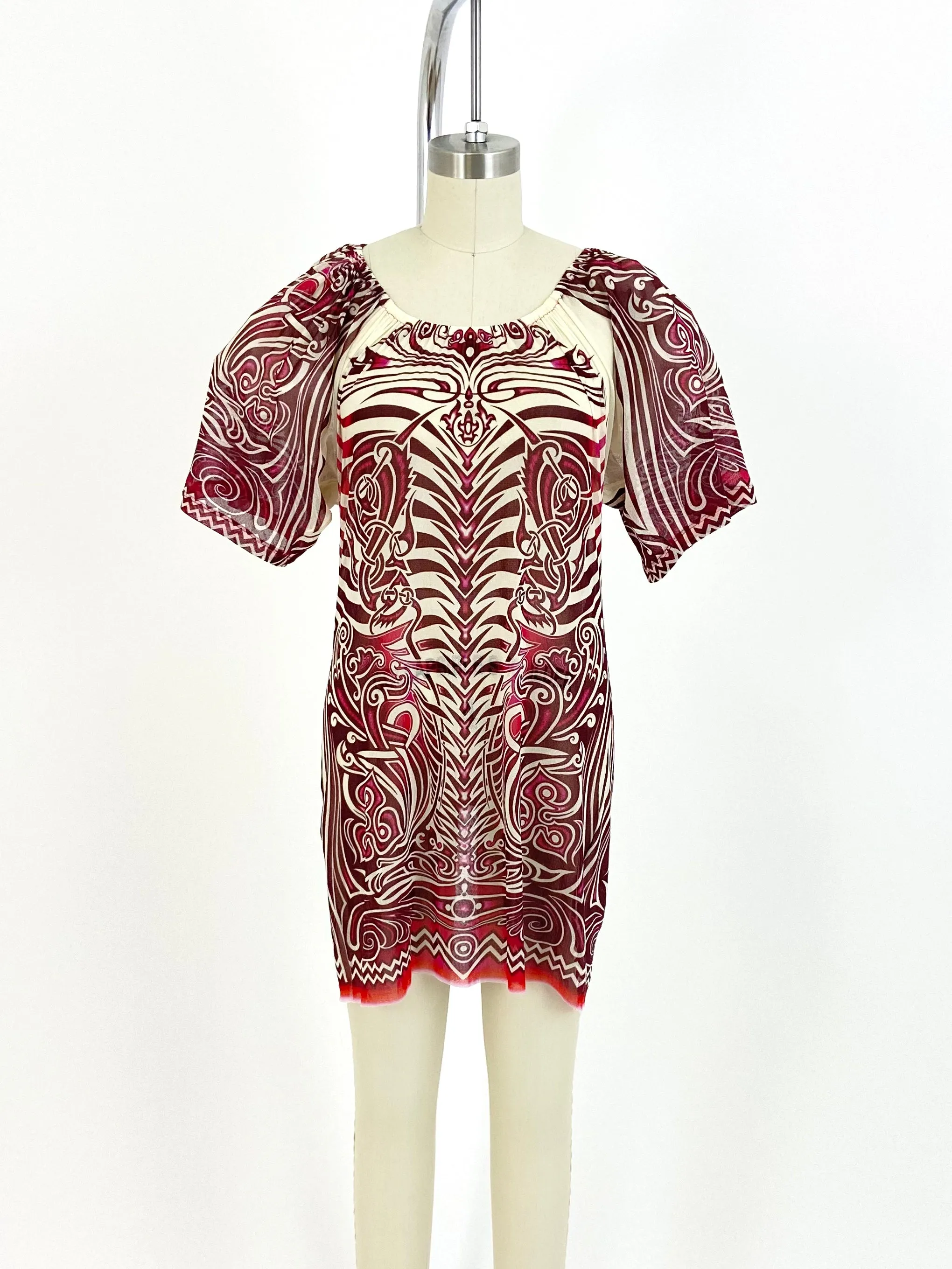 Jean Paul Gaultier Soleil Mesh Tattoo Print Tunic