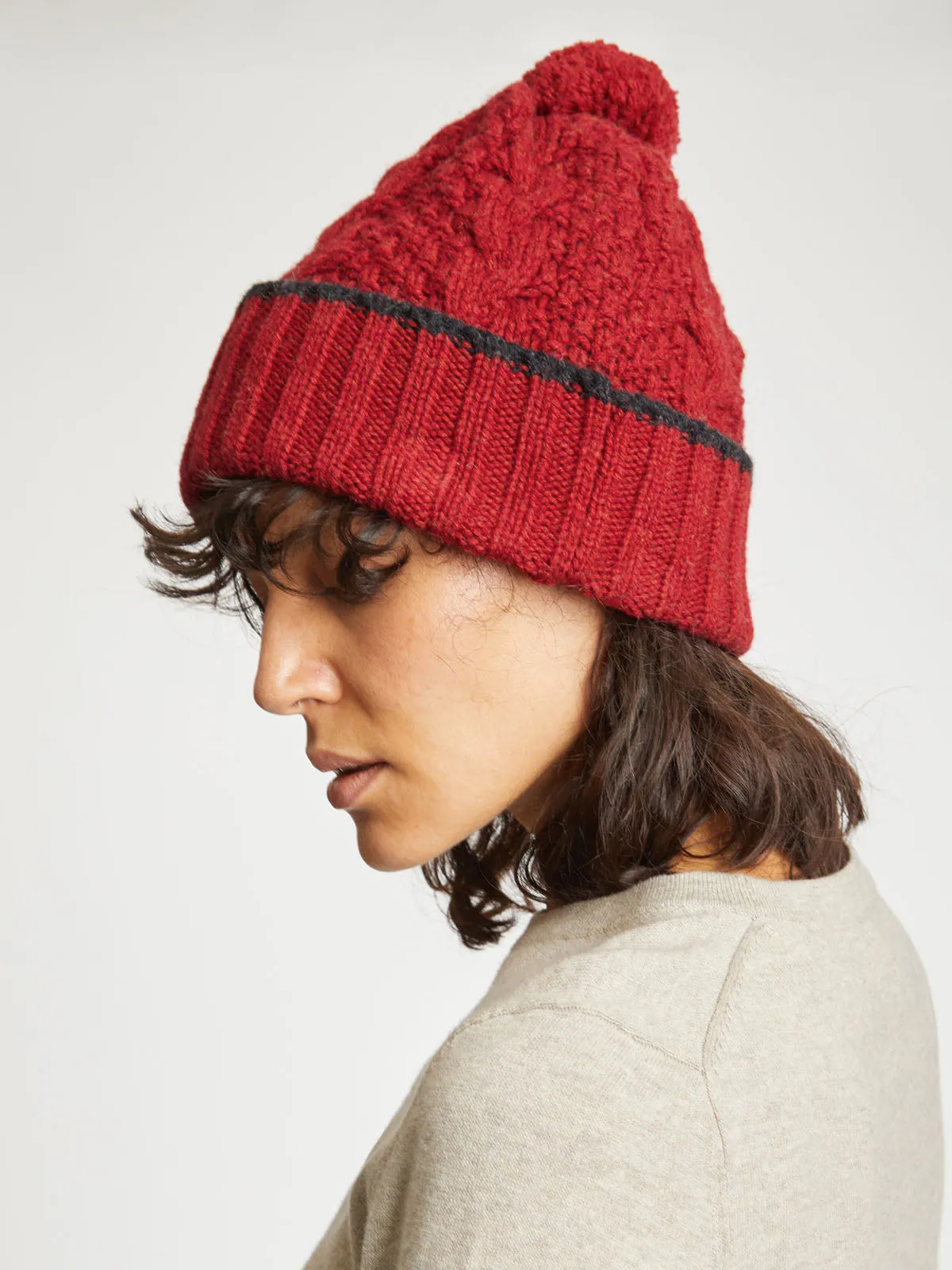 Jordunn Wool Beanie Hat in Redcurrant Red by Thought