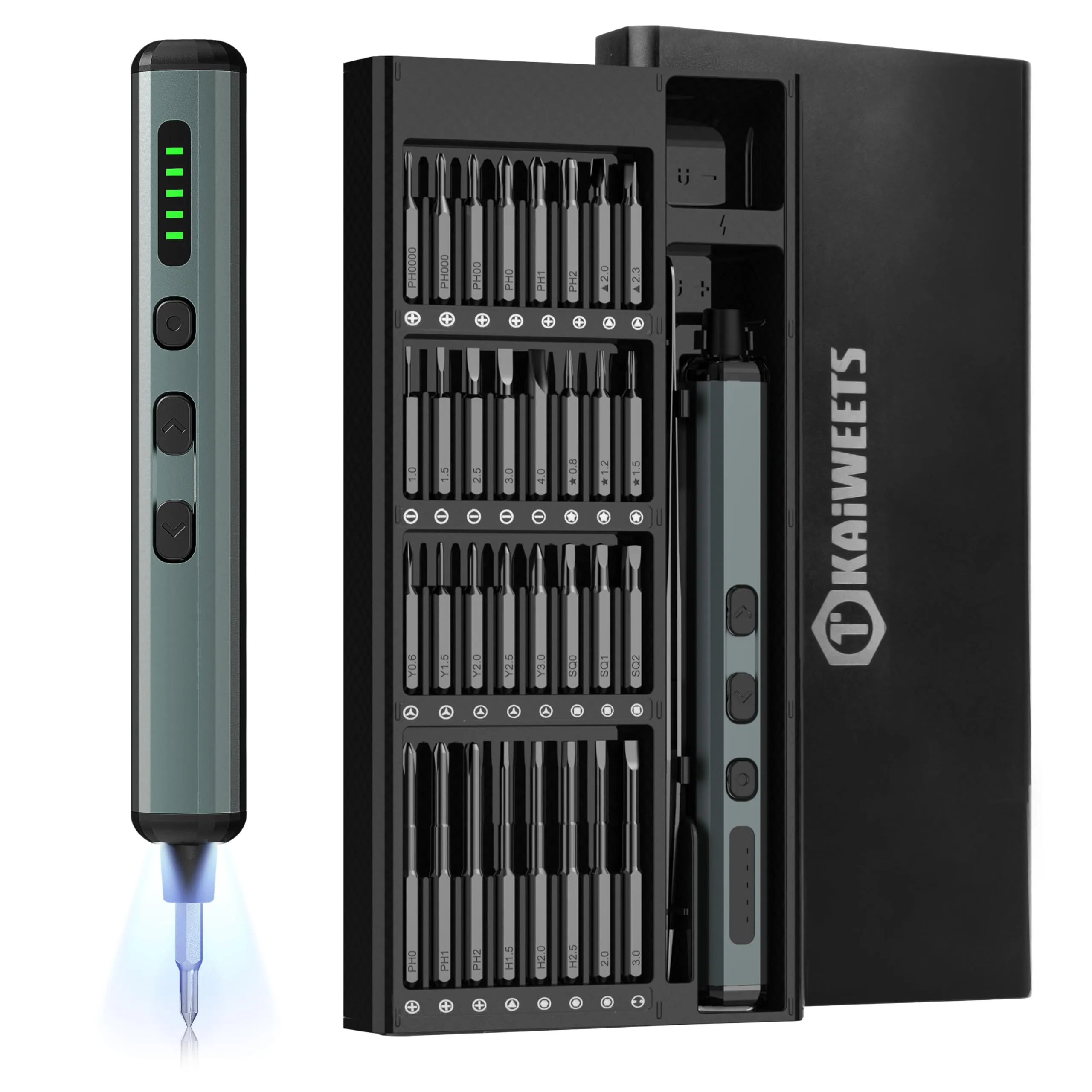 KAIWEETS 70-in-1 Mini Electric Screwdriver, Rechargeable Cordless Screwdriver Set with 64 S2 Magnetic Bits, 5 Gears Torque, 4 LED Lights, Power Screwdriver for Precision Work Phone Camera Laptop Watch