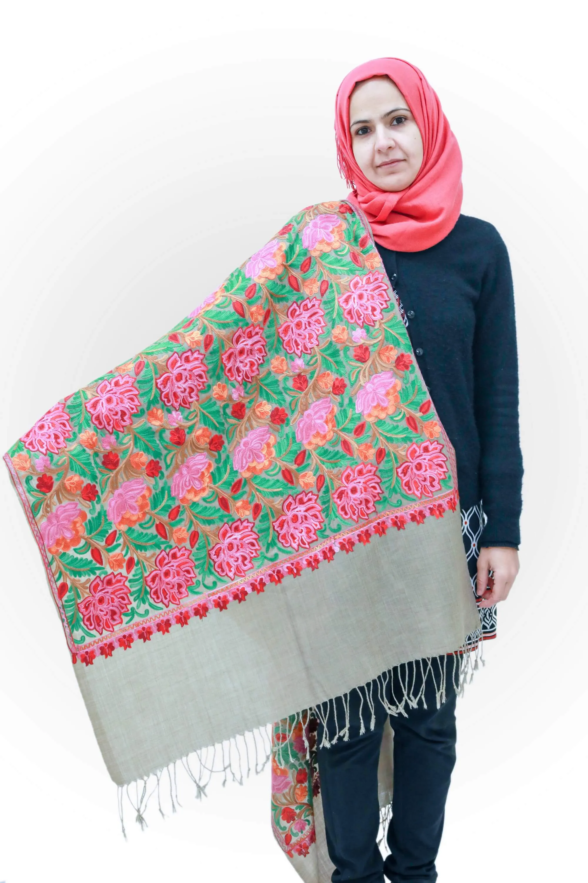 Kashmir Machine Embroidered Wool Shawl