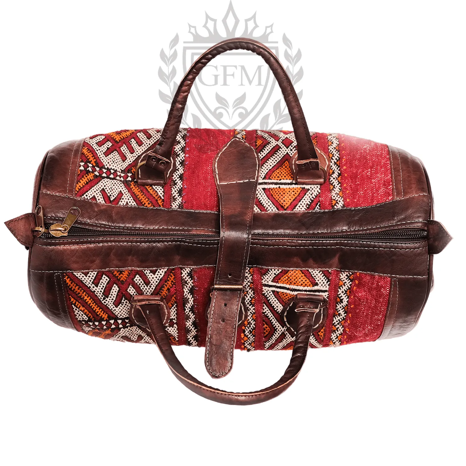 Kilim Rug Travel Bag – Handmade Moroccan Leather Weekender