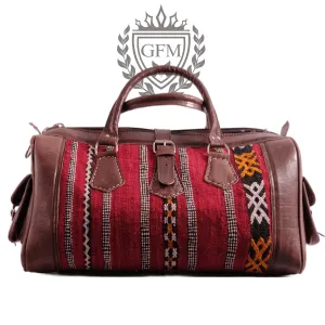 Kilim Rug Travel Bag – Handmade Moroccan Leather Weekender