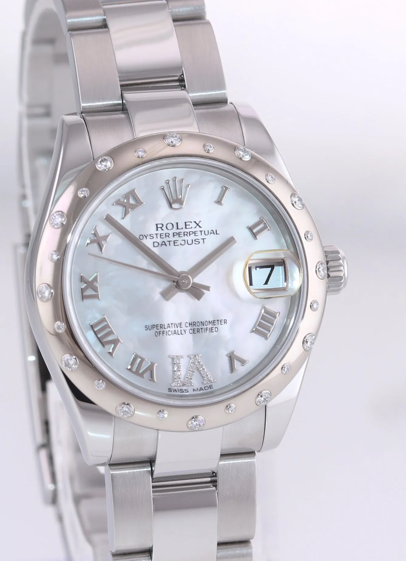 Ladies Rolex DateJust 31mm MOP Diamond Roman Oyster 178344 Steel Watch Box