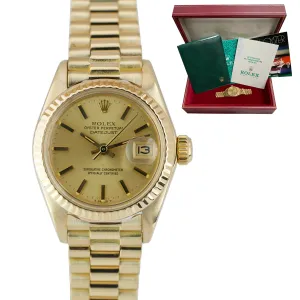 Ladies Rolex DateJust President Champagne 18K Yellow Gold 6917 BOX PAPERS 69178