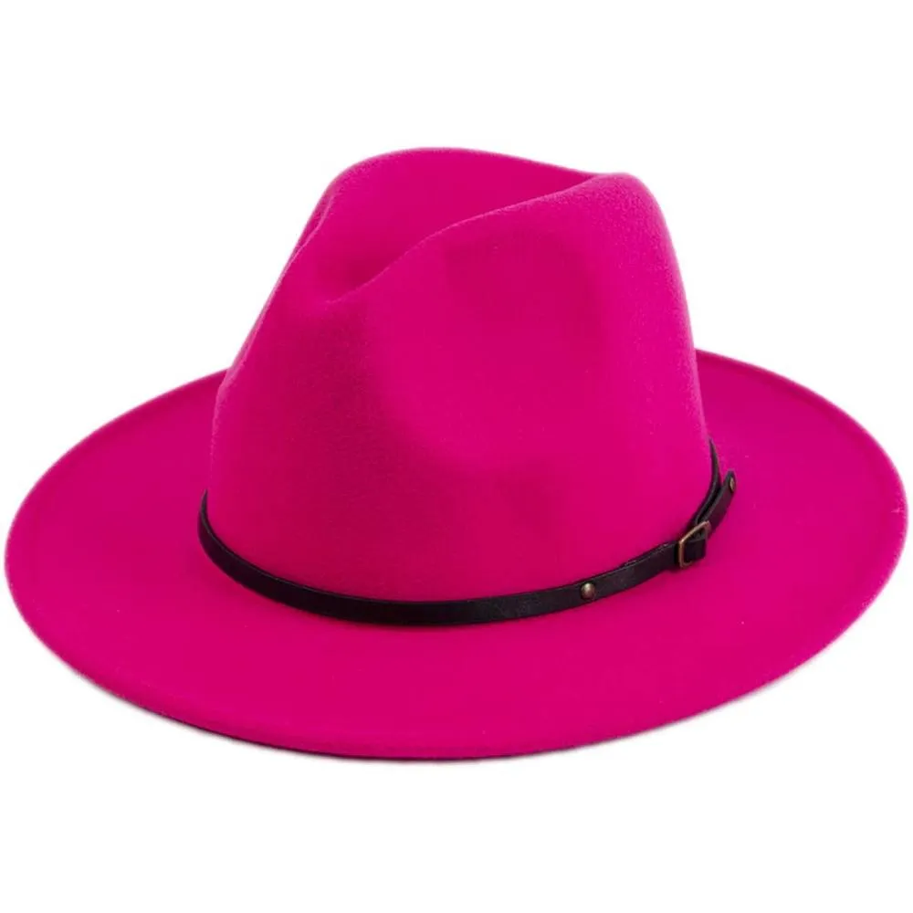 Lanzom Womens Classic Wide Brim Floppy Panama Hat Belt Buckle Wool Fedora Hat | Multiple Colors