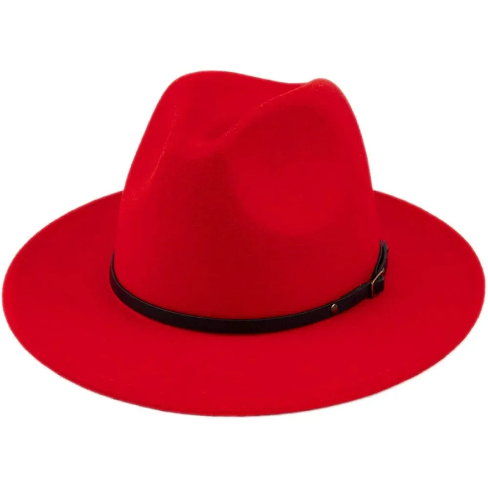 Lanzom Womens Classic Wide Brim Floppy Panama Hat Belt Buckle Wool Fedora Hat | Multiple Colors