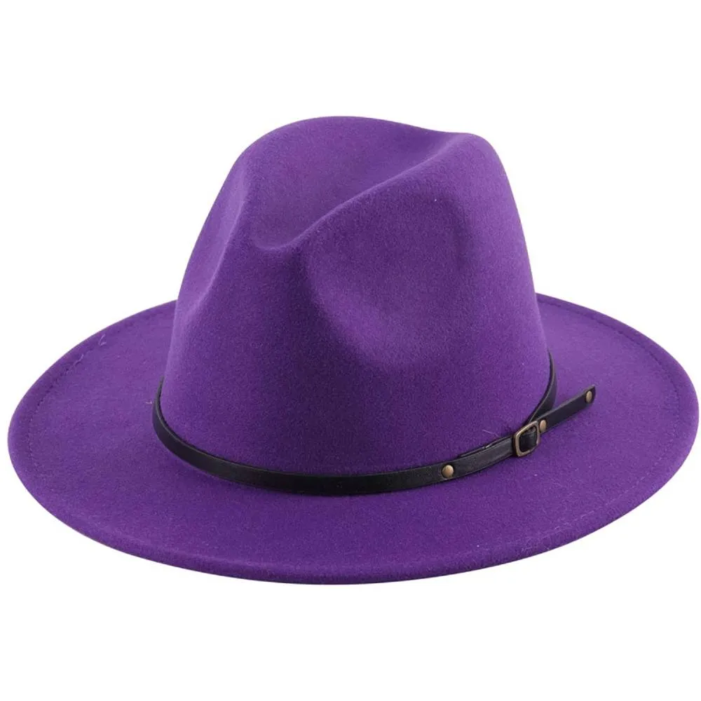 Lanzom Womens Classic Wide Brim Floppy Panama Hat Belt Buckle Wool Fedora Hat | Multiple Colors