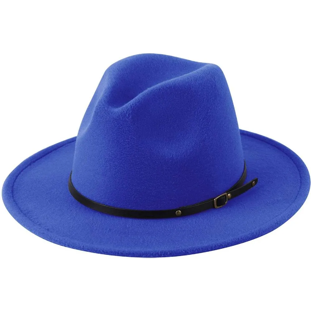 Lanzom Womens Classic Wide Brim Floppy Panama Hat Belt Buckle Wool Fedora Hat | Multiple Colors