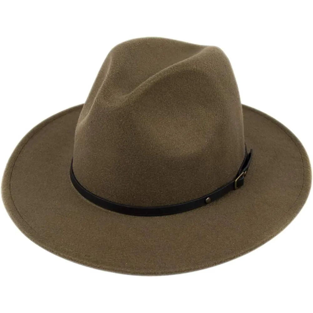 Lanzom Womens Classic Wide Brim Floppy Panama Hat Belt Buckle Wool Fedora Hat | Multiple Colors