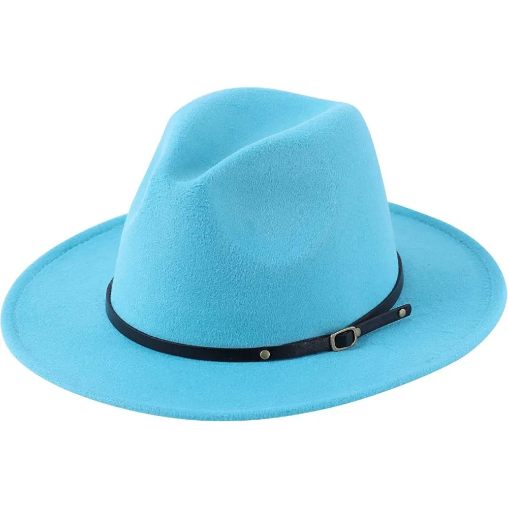 Lanzom Womens Classic Wide Brim Floppy Panama Hat Belt Buckle Wool Fedora Hat | Multiple Colors