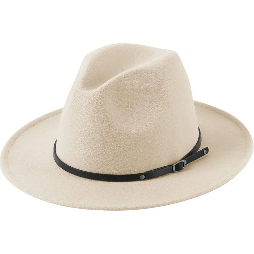 Lanzom Womens Classic Wide Brim Floppy Panama Hat Belt Buckle Wool Fedora Hat | Multiple Colors