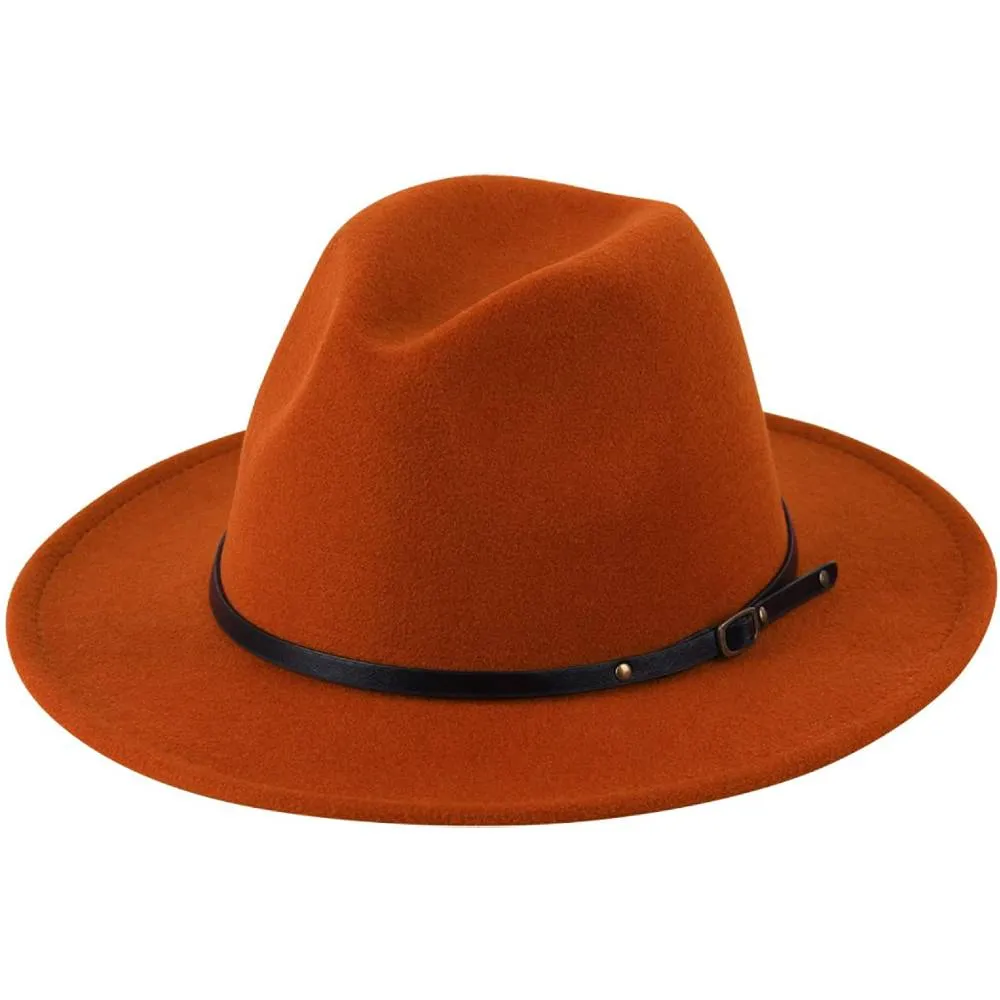 Lanzom Womens Classic Wide Brim Floppy Panama Hat Belt Buckle Wool Fedora Hat | Multiple Colors