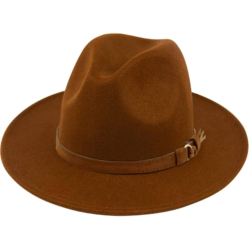 Lanzom Womens Classic Wide Brim Floppy Panama Hat Belt Buckle Wool Fedora Hat | Multiple Colors