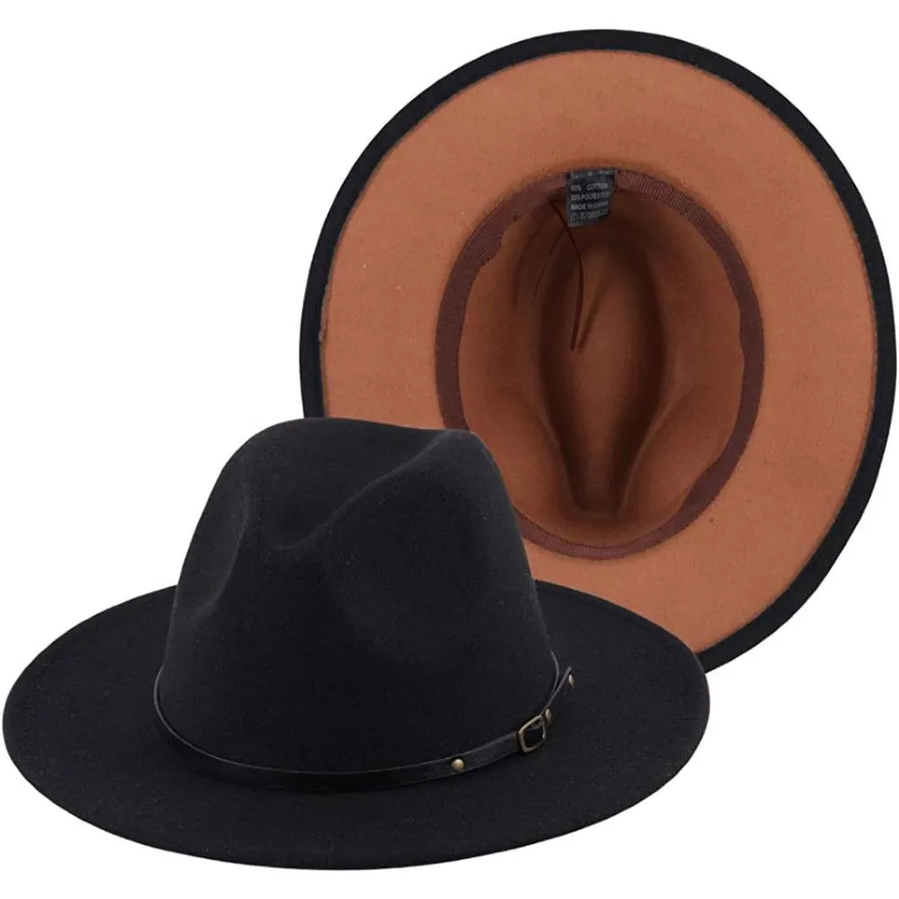 Lanzom Womens Classic Wide Brim Floppy Panama Hat Belt Buckle Wool Fedora Hat | Multiple Colors