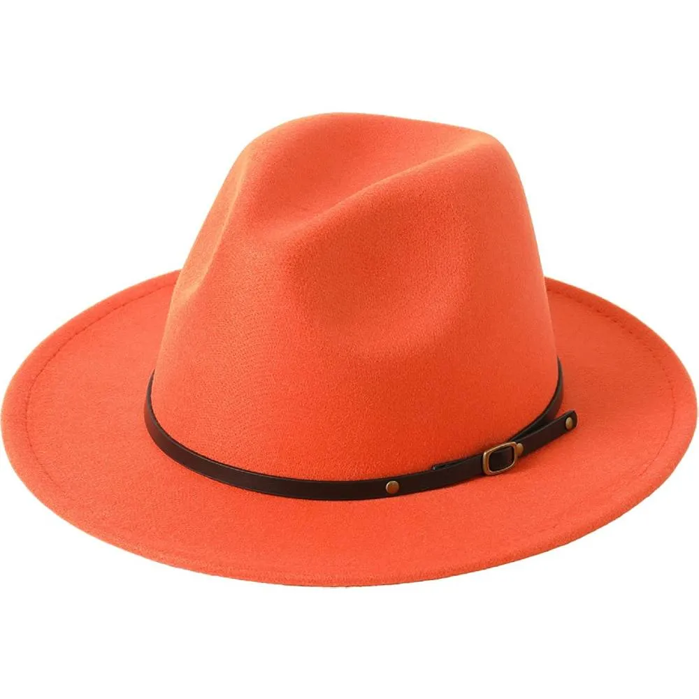 Lanzom Womens Classic Wide Brim Floppy Panama Hat Belt Buckle Wool Fedora Hat | Multiple Colors