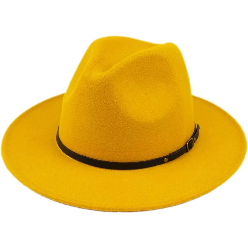 Lanzom Womens Classic Wide Brim Floppy Panama Hat Belt Buckle Wool Fedora Hat | Multiple Colors