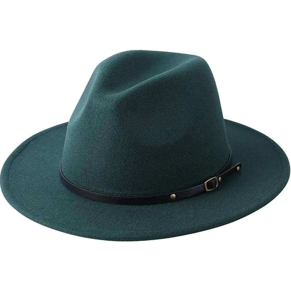 Lanzom Womens Classic Wide Brim Floppy Panama Hat Belt Buckle Wool Fedora Hat | Multiple Colors