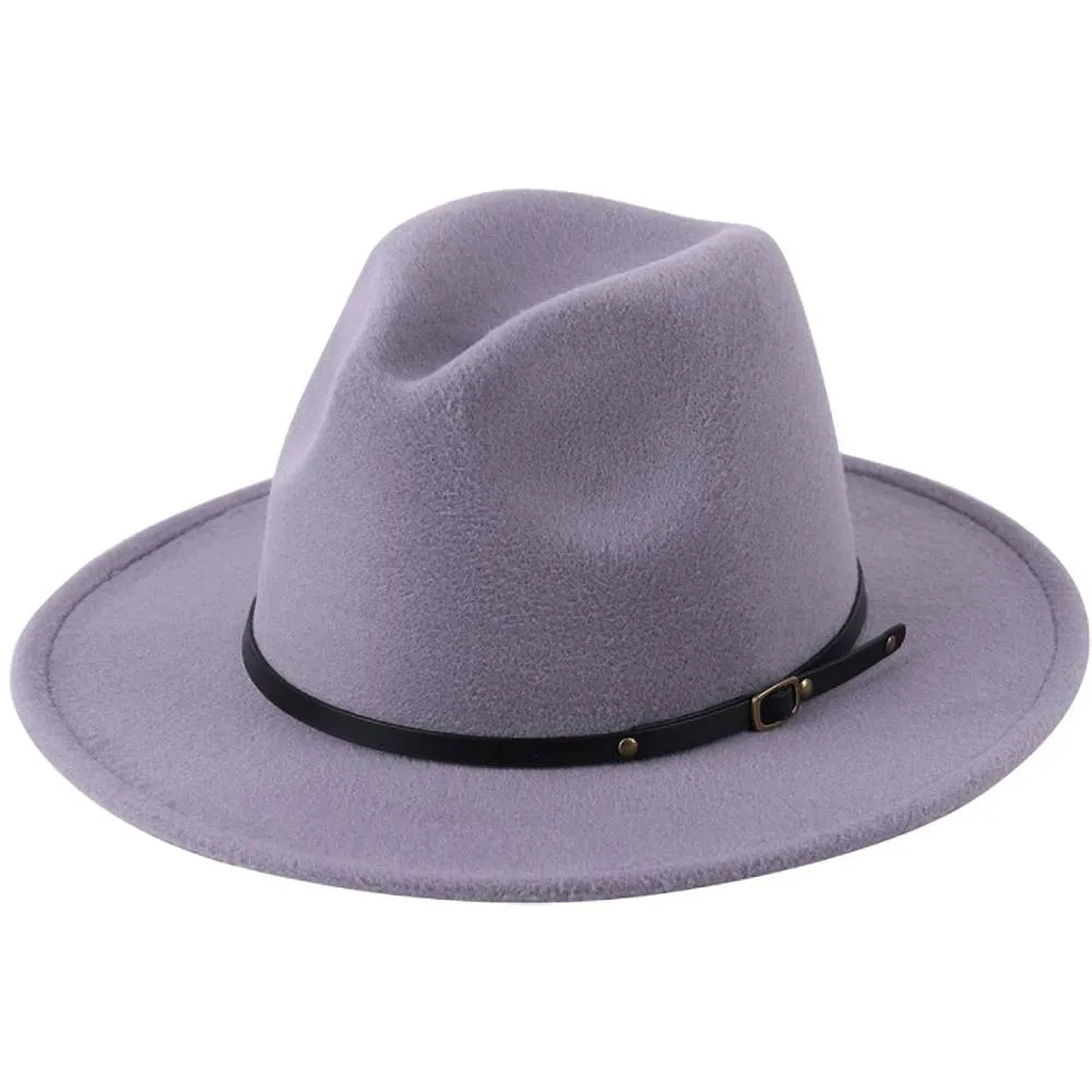 Lanzom Womens Classic Wide Brim Floppy Panama Hat Belt Buckle Wool Fedora Hat | Multiple Colors
