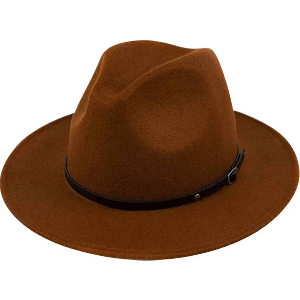 Lanzom Womens Classic Wide Brim Floppy Panama Hat Belt Buckle Wool Fedora Hat | Multiple Colors