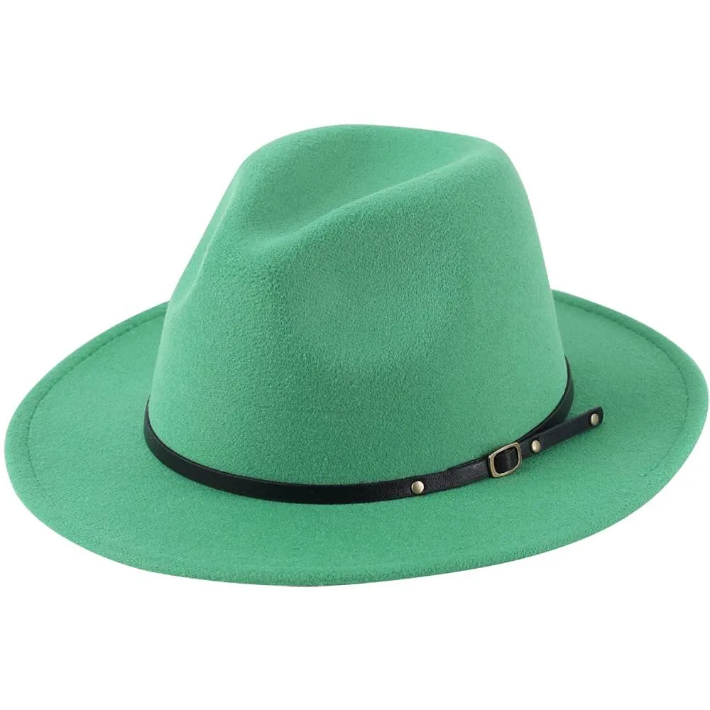 Lanzom Womens Classic Wide Brim Floppy Panama Hat Belt Buckle Wool Fedora Hat | Multiple Colors