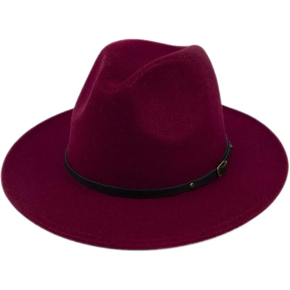 Lanzom Womens Classic Wide Brim Floppy Panama Hat Belt Buckle Wool Fedora Hat | Multiple Colors