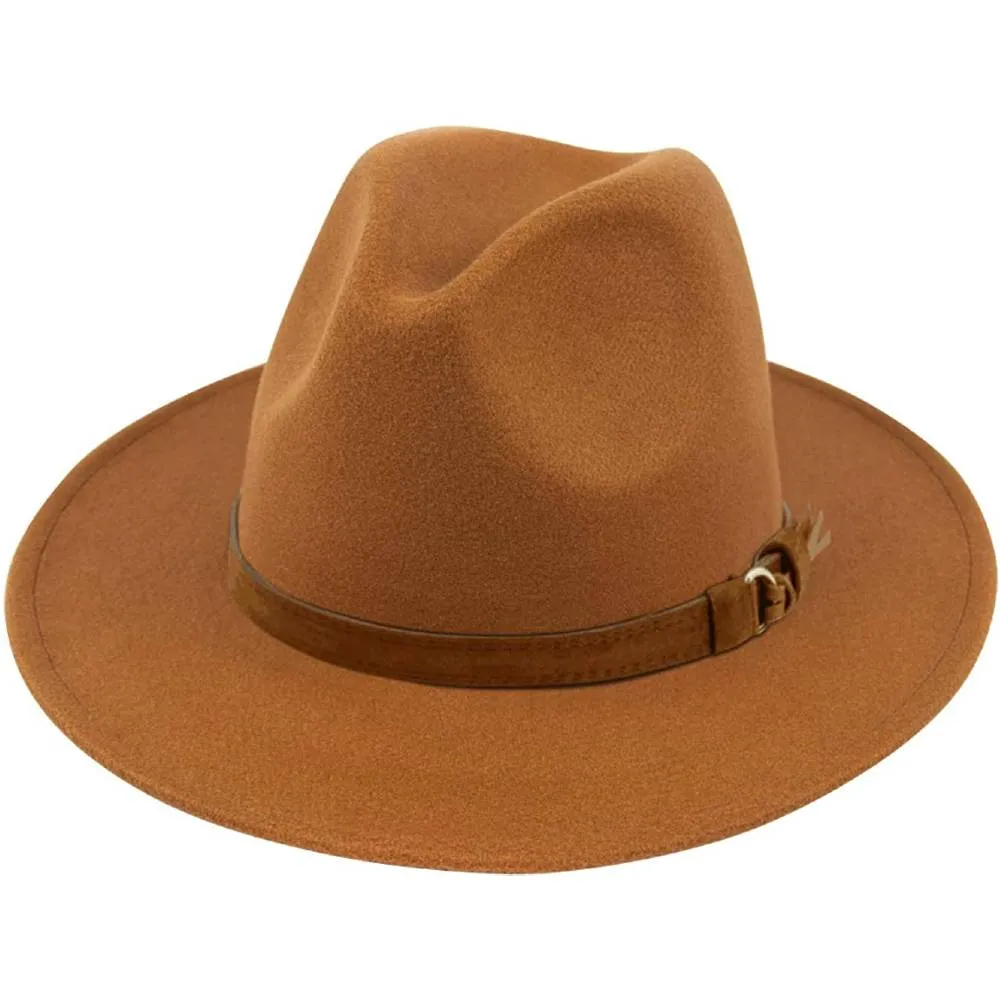 Lanzom Womens Classic Wide Brim Floppy Panama Hat Belt Buckle Wool Fedora Hat | Multiple Colors