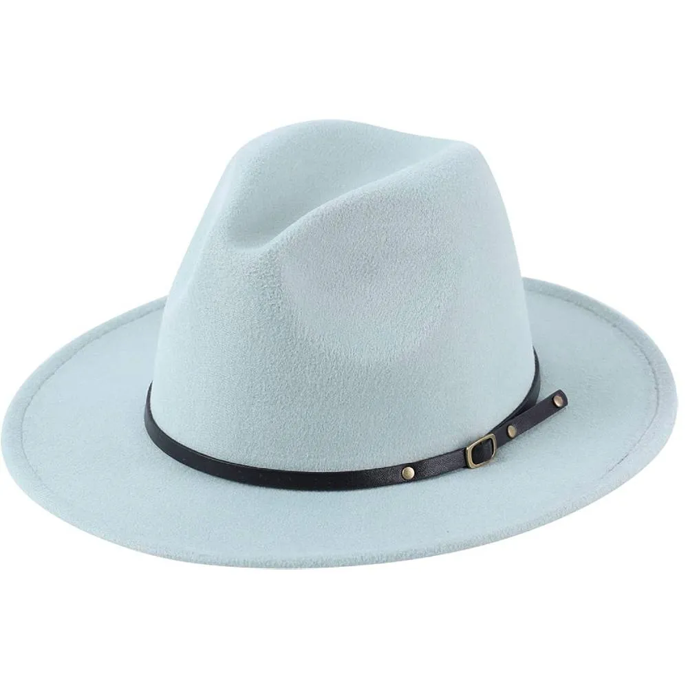 Lanzom Womens Classic Wide Brim Floppy Panama Hat Belt Buckle Wool Fedora Hat | Multiple Colors