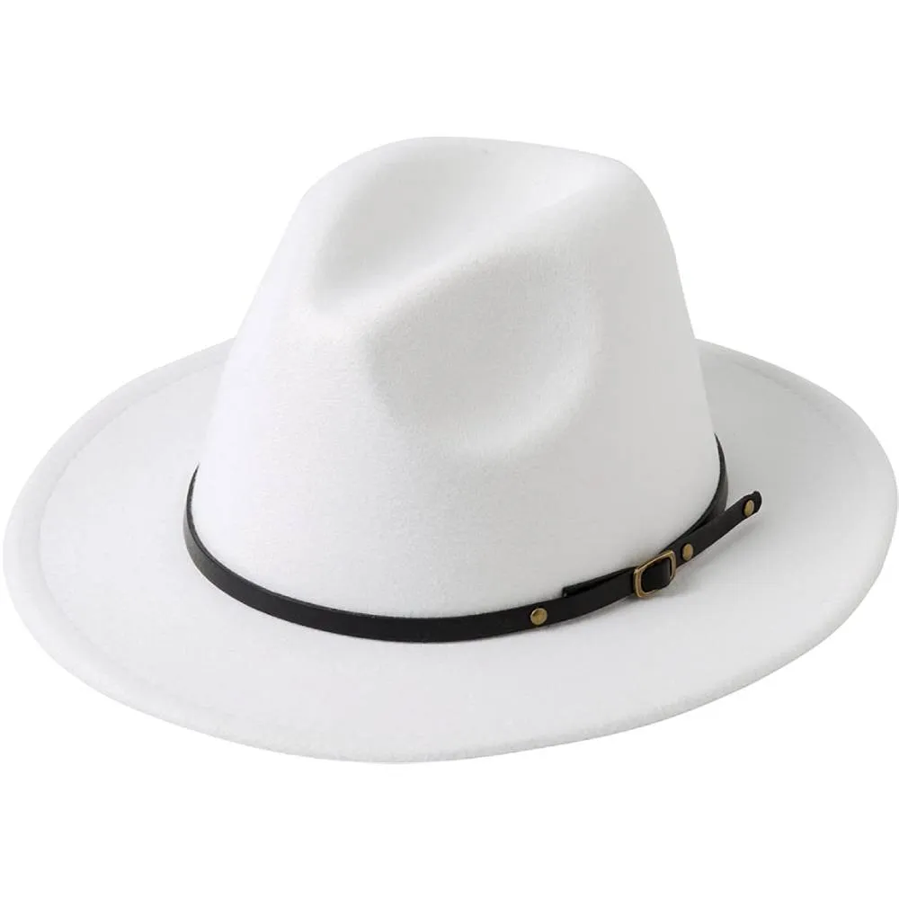 Lanzom Womens Classic Wide Brim Floppy Panama Hat Belt Buckle Wool Fedora Hat | Multiple Colors